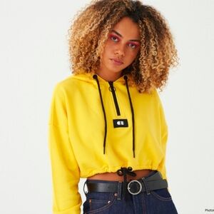 Lazy Oaf Yellow Cropped Hoodie Size SM